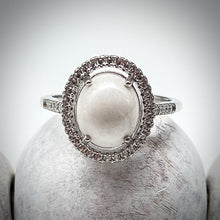 Load image into Gallery viewer, 6x8mm Oval Breast Milk Keepsake Ring with Halo of Cubic Zirconia