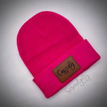 Load image into Gallery viewer, Beanie with Laser Engraved Leatherette Patch