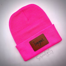 Load image into Gallery viewer, Beanie with Laser Engraved Leatherette Patch
