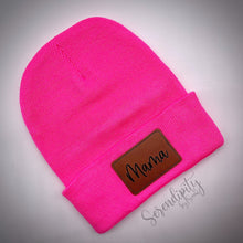 Load image into Gallery viewer, Beanie with Laser Engraved Leatherette Patch
