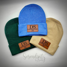Load image into Gallery viewer, Beanie with Laser Engraved Leatherette Patch