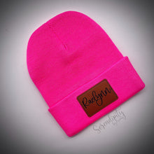Load image into Gallery viewer, Beanie with Laser Engraved Leatherette Patch