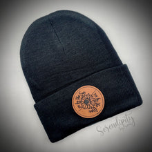 Load image into Gallery viewer, Beanie with Laser Engraved Leatherette Patch