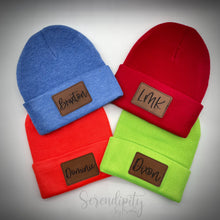 Load image into Gallery viewer, Beanie with Laser Engraved Leatherette Patch