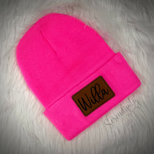 Load image into Gallery viewer, Beanie with Laser Engraved Leatherette Patch
