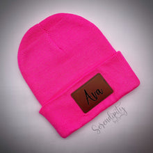 Load image into Gallery viewer, Beanie with Laser Engraved Leatherette Patch