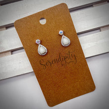 Load image into Gallery viewer, Breast Milk Keepsake Earrings with 6x8mm Breast Milk “Stones” in a Cubic Zirconia Halo and 4mm birthstone stud
