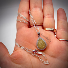 Load image into Gallery viewer, Sterling Silver Flat Tear Drop Cremation Ash Pendant with a Cubic Zirconia Halo