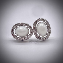 Load image into Gallery viewer, Breast Milk Keepsake Earrings with 5x7mm Breast Milk “Stones” in a Cubic Zirconia Halo