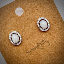 Load image into Gallery viewer, Breast Milk Keepsake Earrings with 5x7mm Breast Milk “Stones” in a Cubic Zirconia Halo