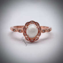 Load image into Gallery viewer, 6x8mm Oval Breast Milk Keepsake Ring with Marquise Halo and Band of Cubic Zirconia