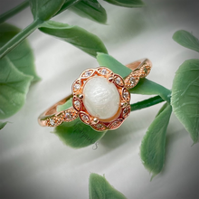 Load image into Gallery viewer, 6x8mm Oval Breast Milk Keepsake Ring with Marquise Halo and Band of Cubic Zirconia
