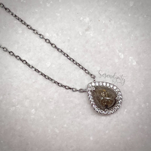 Load image into Gallery viewer, 6x8mm Sterling Silver Tear Drop Cremation Ash Pendant with a Cubic Zirconia Halo