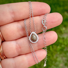 Load image into Gallery viewer, 6x8mm Sterling Silver Tear Drop Cremation Ash Pendant with a Cubic Zirconia Halo