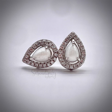 Load image into Gallery viewer, Breast Milk Keepsake Earrings with 4x6mm Breast Milk “Stones” in a Cubic Zirconia Halo