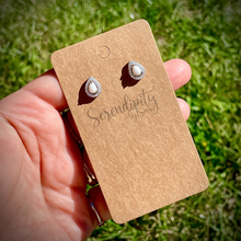 Load image into Gallery viewer, Breast Milk Keepsake Earrings with 4x6mm Breast Milk “Stones” in a Cubic Zirconia Halo