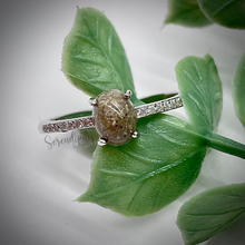 Load image into Gallery viewer, Simple Oval Cremation Keepsake Ring with Cubic Zirconia Band