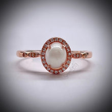 Load image into Gallery viewer, 6x8mm Oval Breast Milk Keepsake Ring with Halo and Marquise Band of Cubic Zirconia