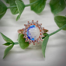 Load image into Gallery viewer, Breast Milk Keepsake Ring with Large Breast Milk “Stone” in a Pointed Halo of Cubic Zirconia