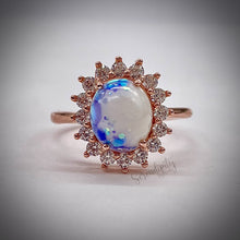 Load image into Gallery viewer, Breast Milk Keepsake Ring with Large Breast Milk “Stone” in a Pointed Halo of Cubic Zirconia