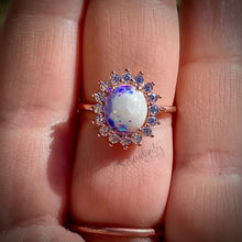 Load image into Gallery viewer, Breast Milk Keepsake Ring with Large Breast Milk “Stone” in a Pointed Halo of Cubic Zirconia