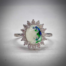 Load image into Gallery viewer, Breast Milk Keepsake Ring with Large Breast Milk “Stone” in a Pointed Halo of Cubic Zirconia