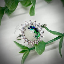 Load image into Gallery viewer, Breast Milk Keepsake Ring with Large Breast Milk “Stone” in a Pointed Halo of Cubic Zirconia