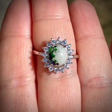 Load image into Gallery viewer, Breast Milk Keepsake Ring with Large Breast Milk “Stone” in a Pointed Halo of Cubic Zirconia