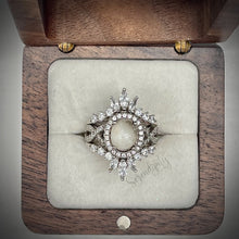 Load image into Gallery viewer, 7x9mm Breast Milk Keepsake Ring with Large Breast Milk “Stone” in a Halo and Infinity Band of Cubic Zirconia with Stacking Bands