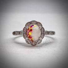 Load image into Gallery viewer, 6x8mm Oval Breast Milk Keepsake Ring with Marquise Halo and Band of Cubic Zirconia
