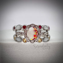 Load image into Gallery viewer, 6x8mm Oval Breast Milk Keepsake Ring with Marquise Halo and Band of Cubic Zirconia and Stacking Half Bands