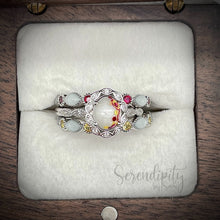 Load image into Gallery viewer, 6x8mm Oval Breast Milk Keepsake Ring with Marquise Halo and Band of Cubic Zirconia and Stacking Half Bands