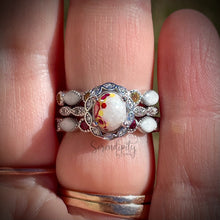 Load image into Gallery viewer, 6x8mm Oval Breast Milk Keepsake Ring with Marquise Halo and Band of Cubic Zirconia and Stacking Half Bands