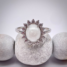Load image into Gallery viewer, Breast Milk Keepsake Ring with Large Breast Milk “Stone” in a Pointed Halo of Cubic Zirconia