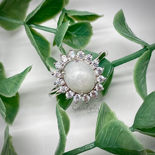 Load image into Gallery viewer, Breast Milk Keepsake Ring with Large Breast Milk “Stone” in a Pointed Halo of Cubic Zirconia