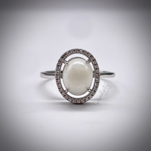 Load image into Gallery viewer, Breast Milk Keepsake Ring with 6x8mm Breast Milk “Stone” in a Halo of Cubic Zirconia
