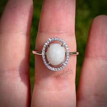Load image into Gallery viewer, Breast Milk Keepsake Ring with 6x8mm Breast Milk “Stone” in a Halo of Cubic Zirconia