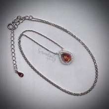 Load image into Gallery viewer, 6x8mm Sterling Silver Tear Drop Floral Pendant with a Cubic Zirconia Halo