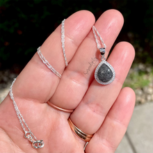 Load image into Gallery viewer, Sterling Silver Flat Tear Drop Cremation Ash Pendant with a Cubic Zirconia Halo