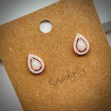 Load image into Gallery viewer, Breast Milk Keepsake Earrings with 4x6mm Breast Milk “Stones” in a Cubic Zirconia Halo
