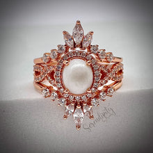 Load image into Gallery viewer, 7x9mm Breast Milk Keepsake Ring with Large Breast Milk “Stone” in a Halo and Infinity Band of Cubic Zirconia with Stacking Bands