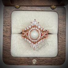 Load image into Gallery viewer, 7x9mm Breast Milk Keepsake Ring with Large Breast Milk “Stone” in a Halo and Infinity Band of Cubic Zirconia with Stacking Bands