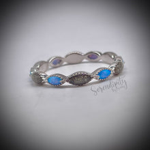 Load image into Gallery viewer, Full Band Lab Grown Blue Opal Cremation Memorial Ring