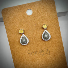 Load image into Gallery viewer, Dangle Earrings with 6x8mm Cremation “Stones” in a Cubic Zirconia Halo and 4mm birthstone stud