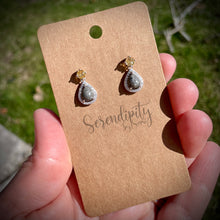 Load image into Gallery viewer, Dangle Earrings with 6x8mm Cremation “Stones” in a Cubic Zirconia Halo and 4mm birthstone stud