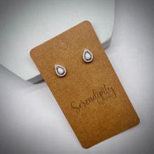 Load image into Gallery viewer, Breast Milk Keepsake Earrings with 4x6mm Breast Milk “Stones” in a Cubic Zirconia Halo