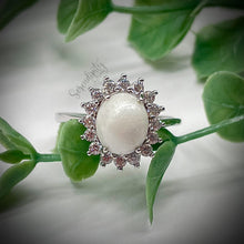 Load image into Gallery viewer, Breast Milk Keepsake Ring with Large Breast Milk “Stone” in a Pointed Halo of Cubic Zirconia