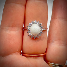 Load image into Gallery viewer, Breast Milk Keepsake Ring with Large Breast Milk “Stone” in a Pointed Halo of Cubic Zirconia