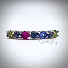 Load image into Gallery viewer, 3mm Seven Stone Round Cremation Ash Ring with Birthstones