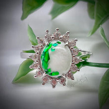 Load image into Gallery viewer, Breast Milk Keepsake Ring with Large Breast Milk “Stone” in a Pointed Halo of Cubic Zirconia